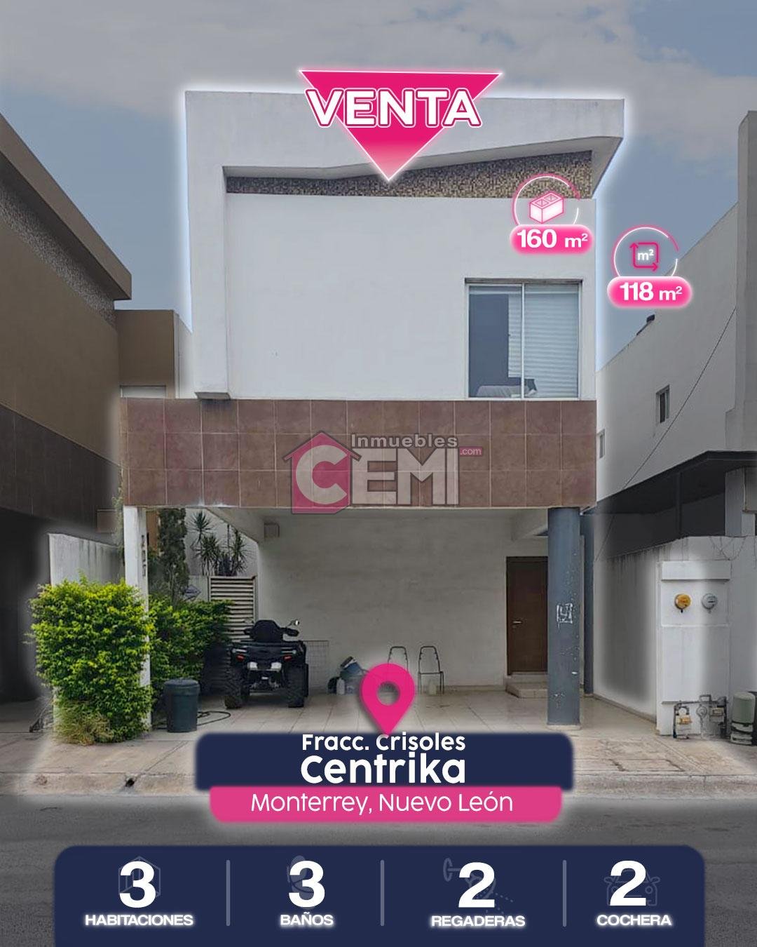 fachada de casa en venta, centrika monterrey nuevo leon. fraccionamiento crisoles
